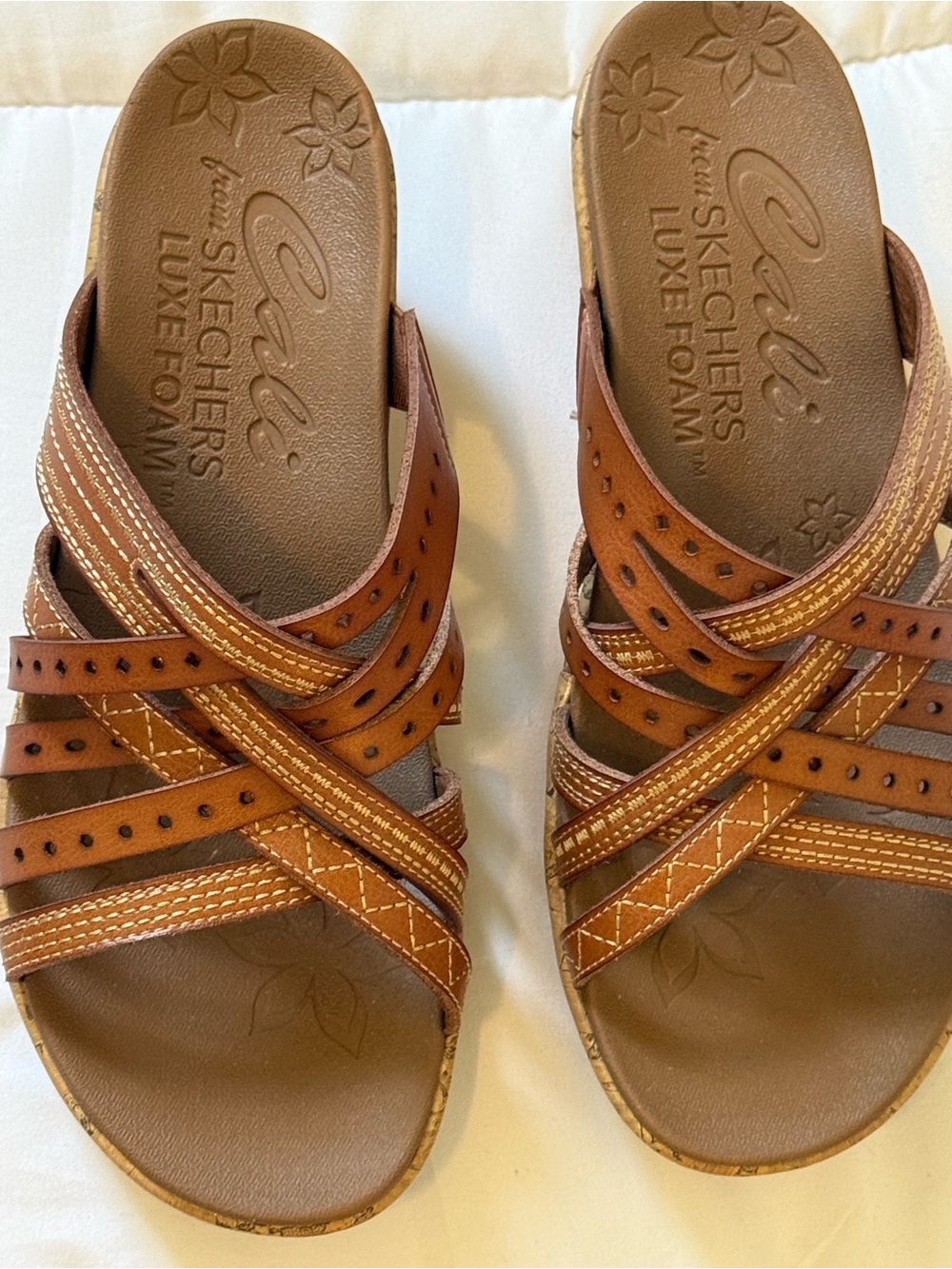 Skechers Brown Leather-Look Wedge Sandals